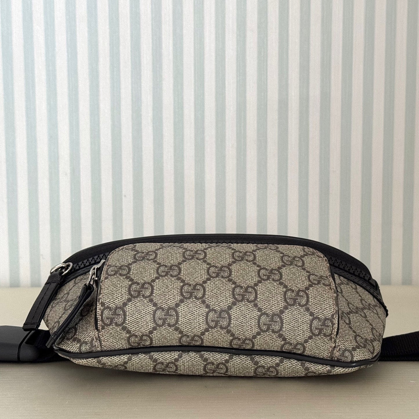 GUCCI GG Supreme 450946 Canvas Body Belt Bag Beige Fanny PVC Leather with Box