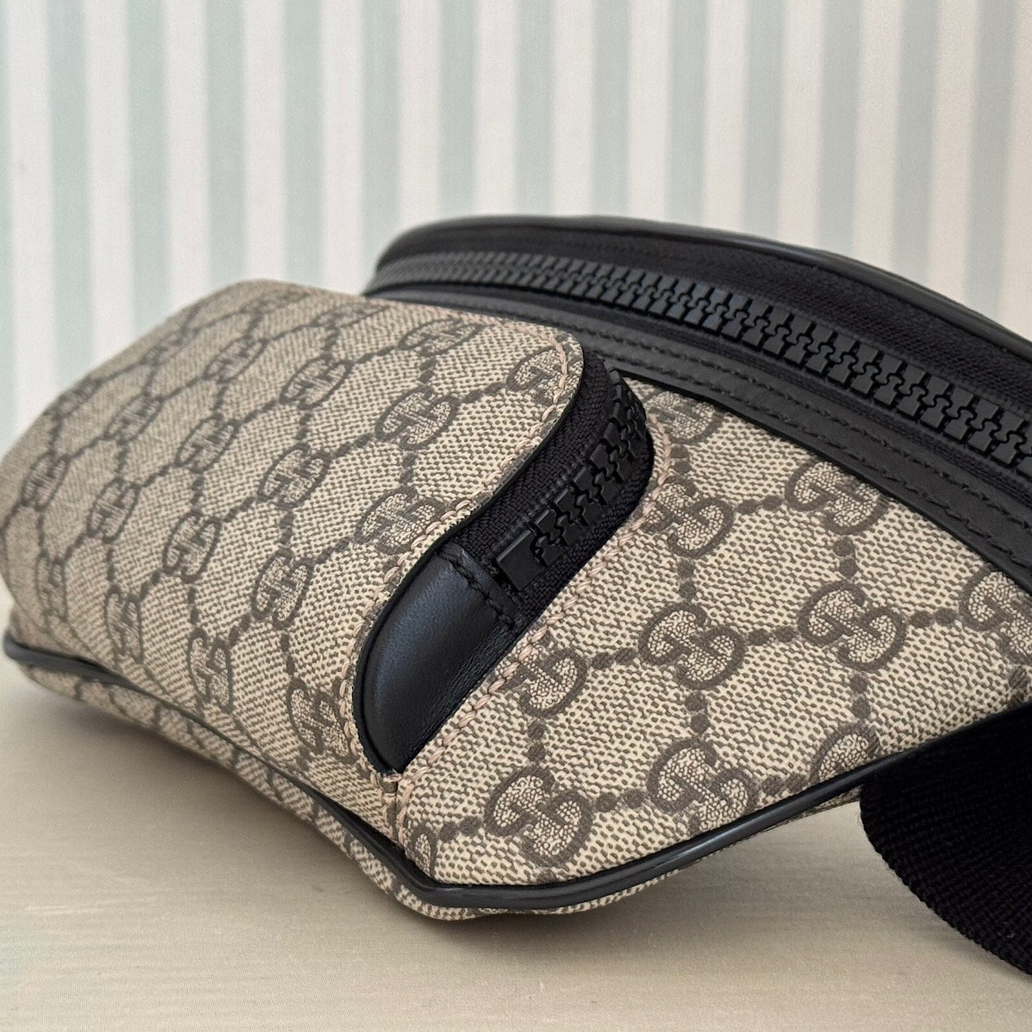 GUCCI GG Supreme 450946 Canvas Body Belt Bag Beige Fanny PVC Leather with Box