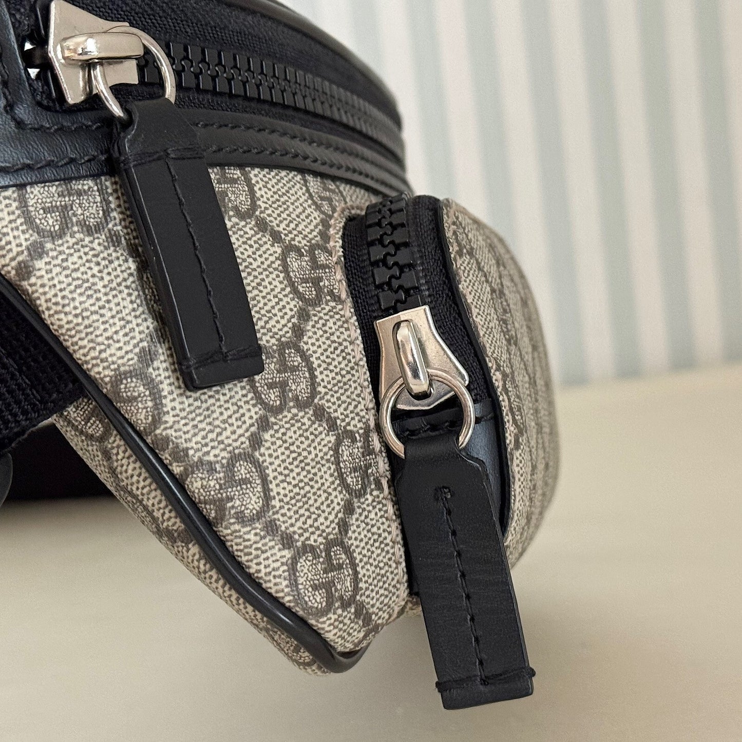 GUCCI GG Supreme 450946 Canvas Body Belt Bag Beige Fanny PVC Leather with Box