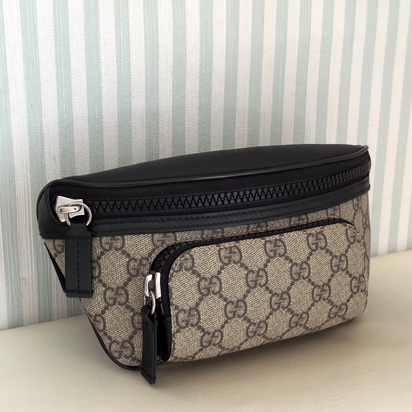 GUCCI GG Supreme 450946 Canvas Body Belt Bag Beige Fanny PVC Leather with Box