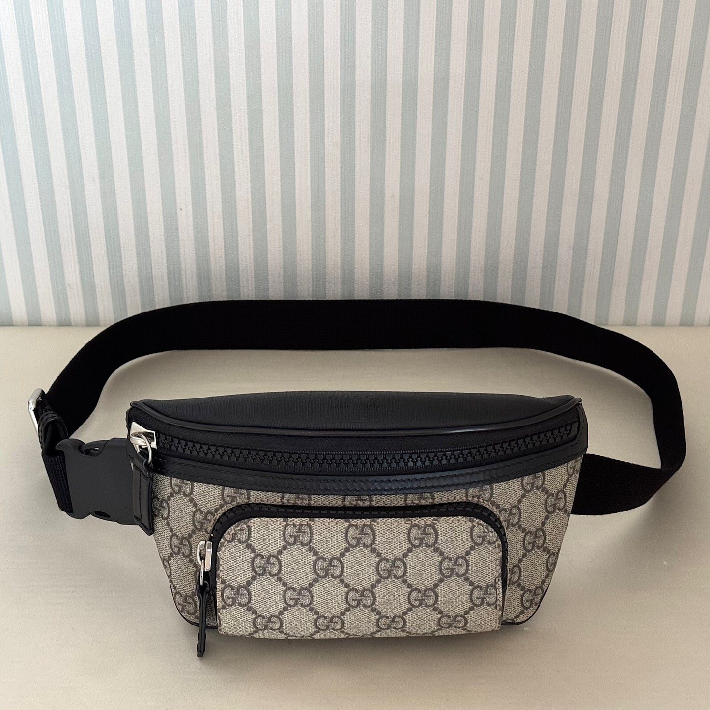 GUCCI GG Supreme 450946 Canvas Body Belt Bag Beige Fanny PVC Leather with Box