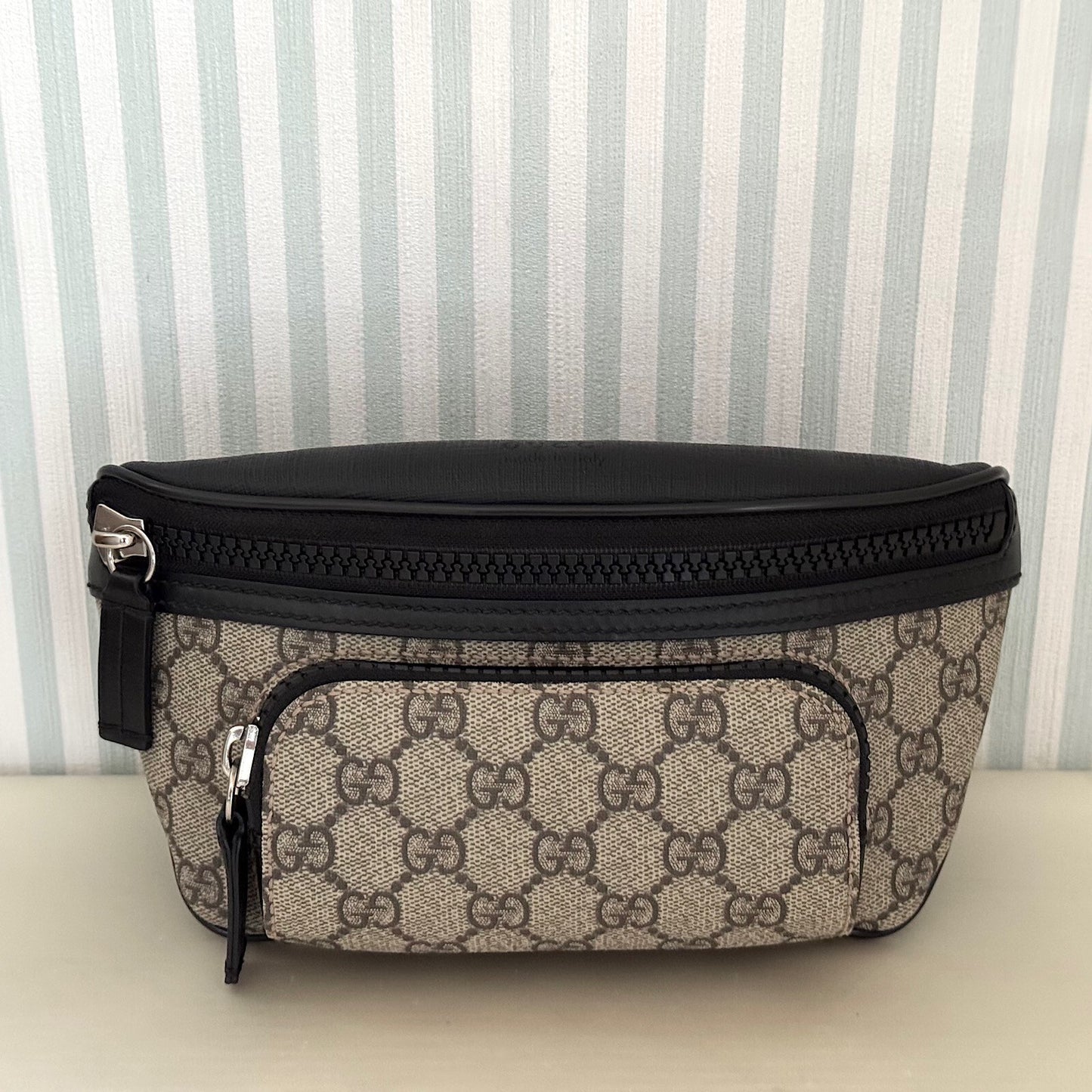 GUCCI GG Supreme 450946 Canvas Body Belt Bag Beige Fanny PVC Leather with Box