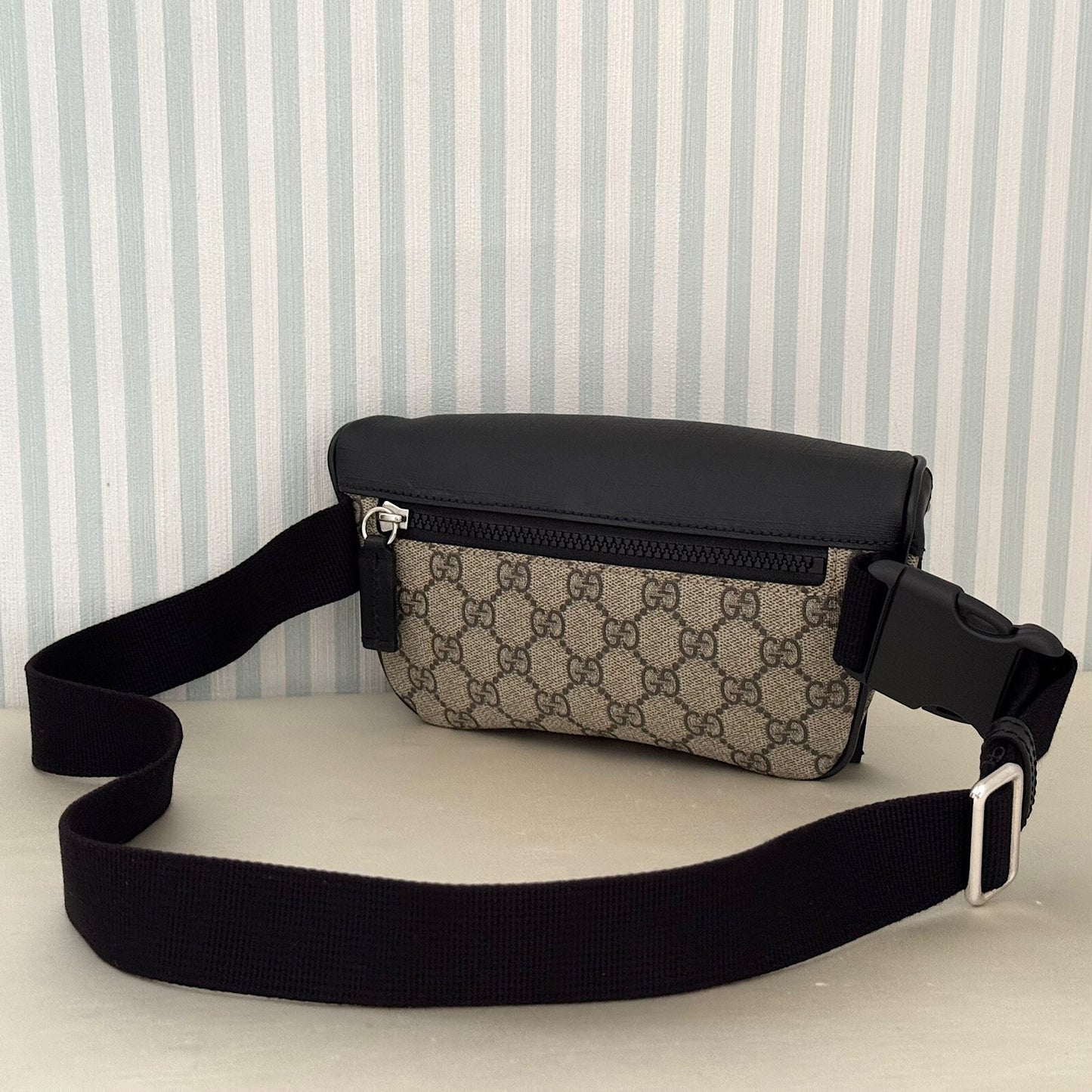 GUCCI GG Supreme 450946 Canvas Body Belt Bag Beige Fanny PVC Leather with Box